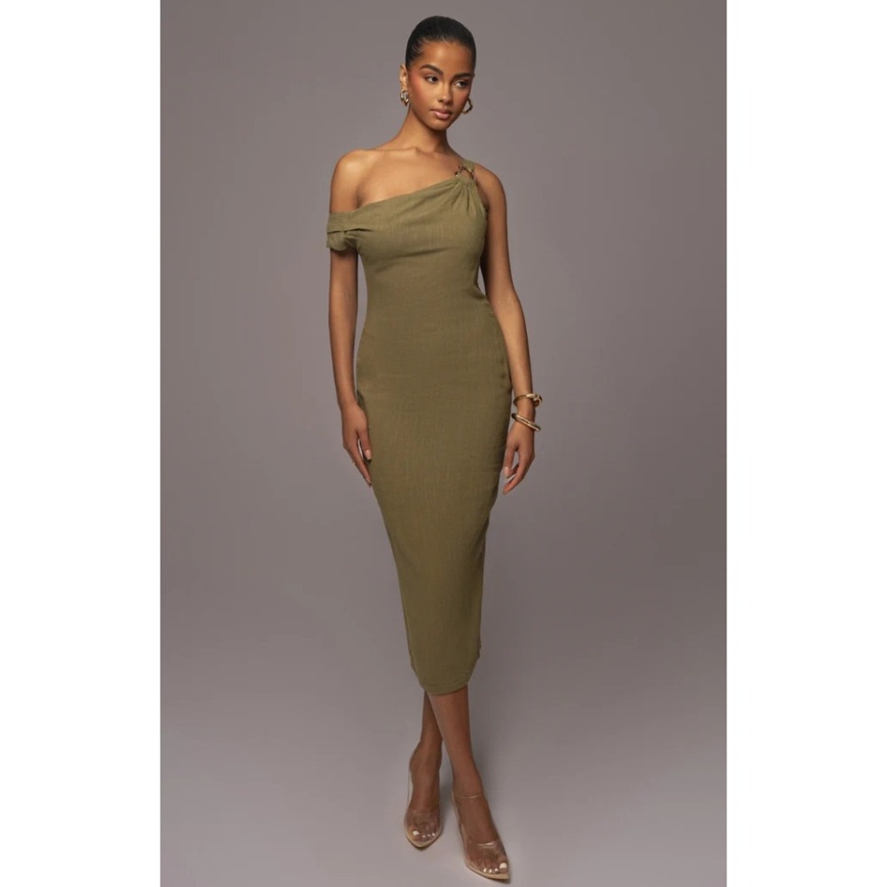 JLUXLABEL Olive One-Shoulder Midi Dress